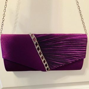 LOTUS BOSS SHINE: gorgeous formal purple satin clutch with ornamental diamonds